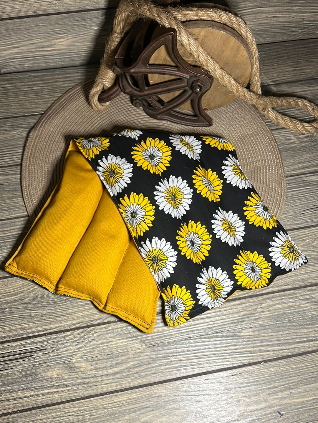 Heat Therapy Rice Bag, KC Back Therapy, Yellow/White Daisy with Mustard Back