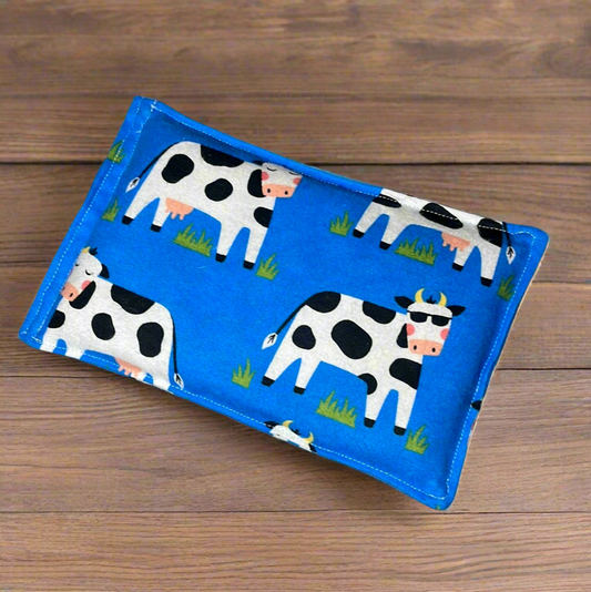 The Harlow Mini, Heat Therapy Rice Bag, Blue/Cows