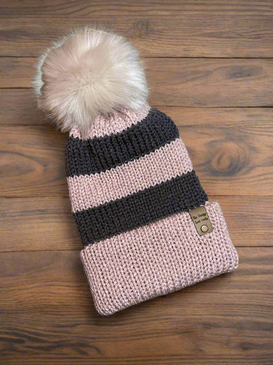 Beanie, Adult (Pink and Graphite)