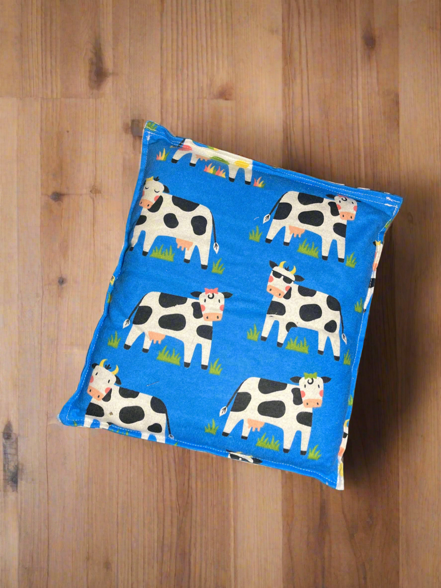 The Neddy Junior Bag, Heat Therapy Rice Bag, Cows on Blue